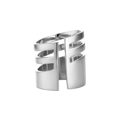 Closeup of Layered LAYLA Wide Modern Ring in silver, standing on end