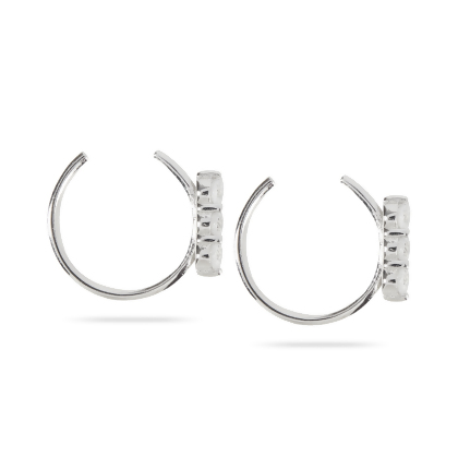 Closeup of Layered Zara - 3 Stone Ear Cuff in silver, side view