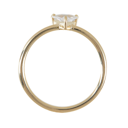 Closeup of Layered Naomi - Sleek Trillion Ring in gold with clear gem, edge view