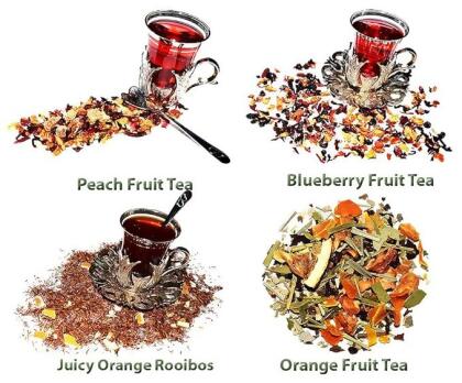 4 Fruit Tea and Rooibos Tea Samplers, Decaffeinated, Peach Tea, Blueberry Tea, Orange Tea, Juicy Orange Rooibos, Loose Leaf Tea alternate image