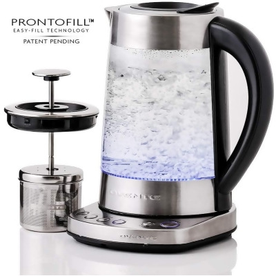 Ovente Electric Glass Kettle 1.7 Liter Prontofill Technology & 4 Variable Temperature Setting 