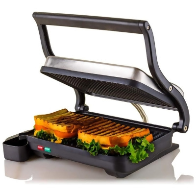 Ovente Electric Countertop Panini Press Grill with Double Nonstick Flat Cooking Plate 