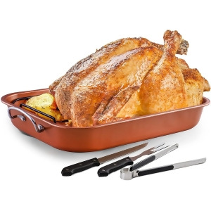 Ovente Oven Roasting Pan Nonstick Carbon Steel Baking Tray Copper