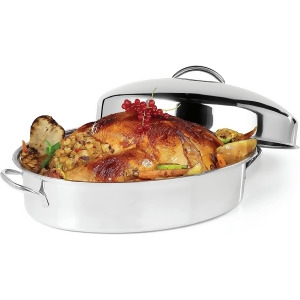 Ovente Oval Roasting Pan 16 Inch Stainless Steel Baking Tray Silver