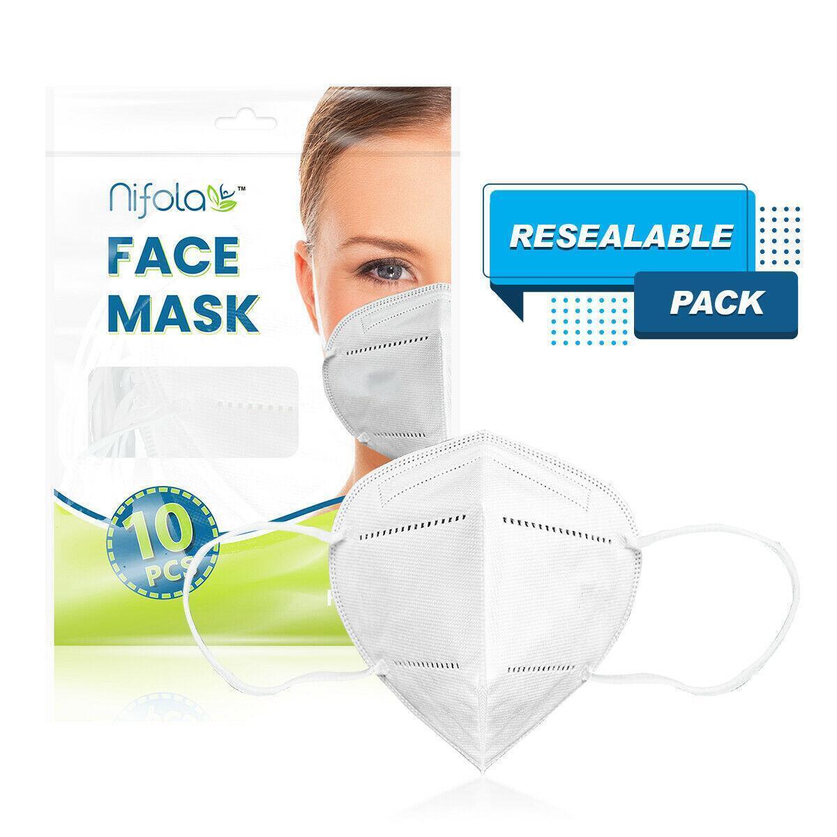 Nifola 10 Pack Disposable White Elastic Ear Loop Face Mask FKH9510