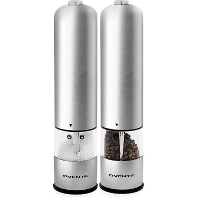 Ovente Electric Salt and Pepper Grinder with Ceramic Blades 2 PC Silver 