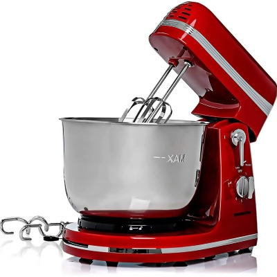 Ovente Electric Stand Mixer with 3.7 qt., 300W with 6 Speed Control Red 