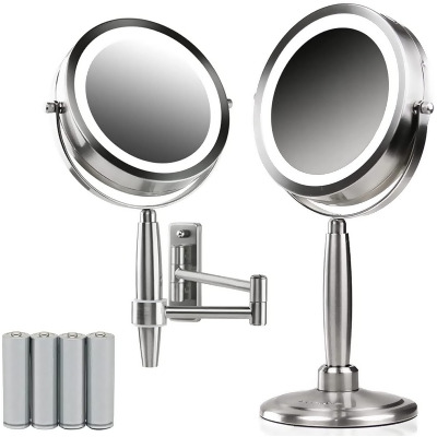 Ovente LED 3 in 1 Makeup Mirror 7 Inch 1x 8x Nickel Brushed 