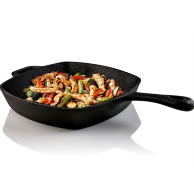 Ovente Square Cast Iron Grill Pan 10 Inch with Pre-Seasoned Non Stick Griddle CWC2307001B 