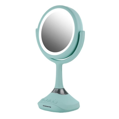 Ovente Lighted Vanity Mirror, Table Top, 360 Degree Spinning 6'' Double Sided Circle LED 1X 5X Magnifier MRT06BL1X5X 