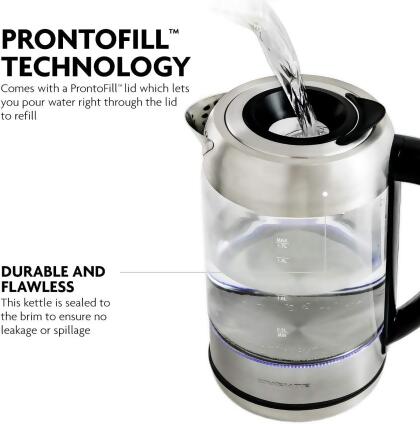OVENTE Electric Glass Kettle, 1.7 Liter, Silver, Prontofill