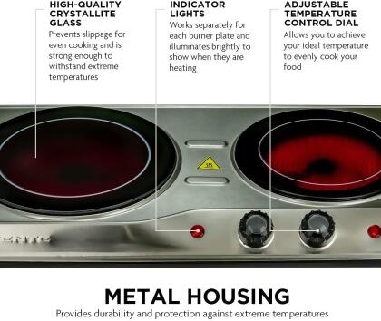 Ovente 6.5 & 7 Inch Double Hot Plate Electric Glass Infrared Stove, 1700 Watt Portable Cooktop Countertop Kitchen Burner alternate image