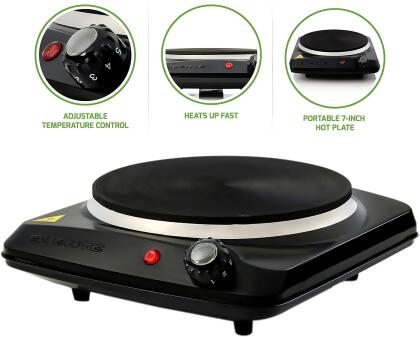 Ovente Electric Cast Iron Burner 7 inch Single Hot Plate Compact Cooktop BGS101B