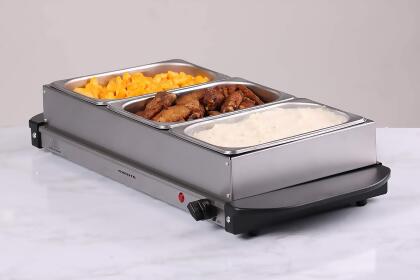 OVENTE Electric Buffet Server & Food Warmer with Temperature Control  Perfect for Parties, Dinners and Entertaining, Three 1.5 Quart Chafing Dish  Set
