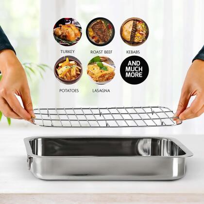 Ovente Oven Roasting Pan 13 x 9.3 Inch Stainless Steel Silver alternate image