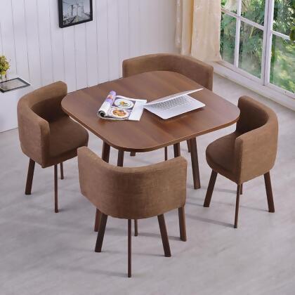MerryRabbit MerryRabbit – 時尚一桌四椅洽談桌餐桌MR-803 1 table with 4 chairs set walnut + grey 