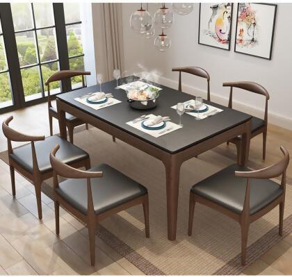 MerryRabbit MerryRabbit – 實木火燒石餐桌130CM MR-A08黑色（不包括餐椅） Solid wood Firestone Dining table 130CM (excluding dining chairs) 