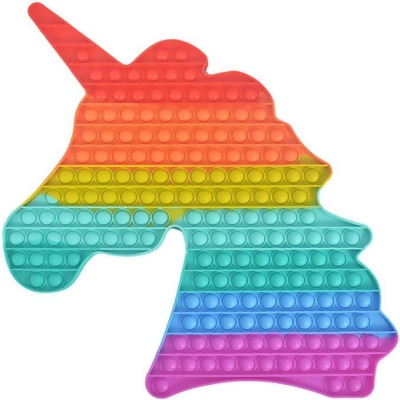Rainbow 16X16 Inches Big Giant Jumbo Rainbow Unicorn Shape Pop Bubble Fidget Toy, Animal Shaped Sensory Silicone Stress Relief Parent-Child Toy 
