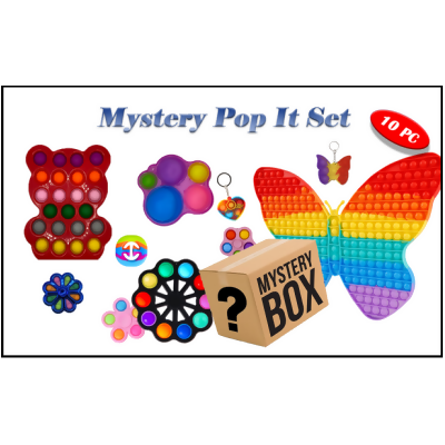 10 Peice Set Mystery Box Pop IT Edition Fidget Pack Sensory Relieves Stress Anxiety for Kids Adults, Toy Box & Party Favor Sensory Pack with Simple Dimple in It, Tie Dye Push Pop Bubble Toy 