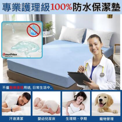 護理級 ! 床包式防水保潔墊/保潔枕套 (台灣製造 ‧ 專利吊牌 ‧ 3M吸濕排汗布 ‧ TPU防水隔膜)-單買枕套1入-天藍 