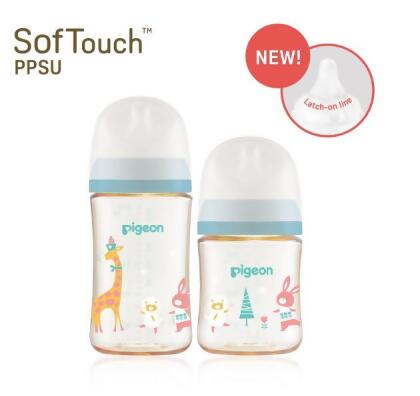 Pigeon NEW Wide Neck PPSU Nursing Bottle (160ml 5oz / 240ml 8oz) Baby Bottle/WHITE AND ANIMAL DESIGN 