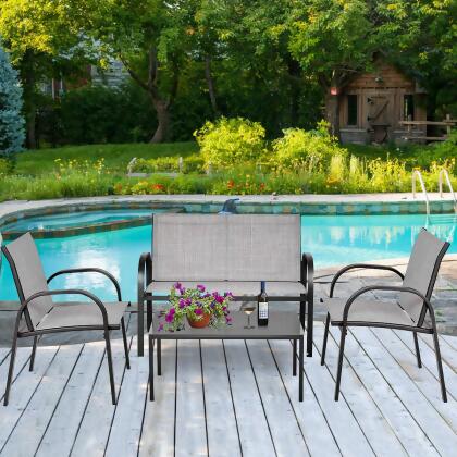 Costway 4 PCS Patio Furniture Set Sofa Coffee Table Steel Frame Garden Deck Gray 