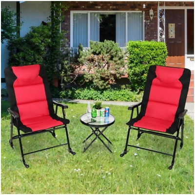 Costway 3 PCS Outdoor Folding Rocking Chair Table Set Bistro Sets Patio Furniture Red 