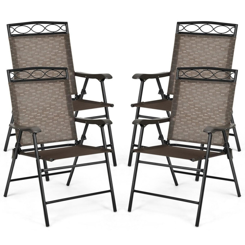 Costway Set Of 4 Patio Folding Chairs Sling Portable Dining Chair W Armrest From At Com - Set Of 4 Outdoor Patio Folding Chairs With Armrest