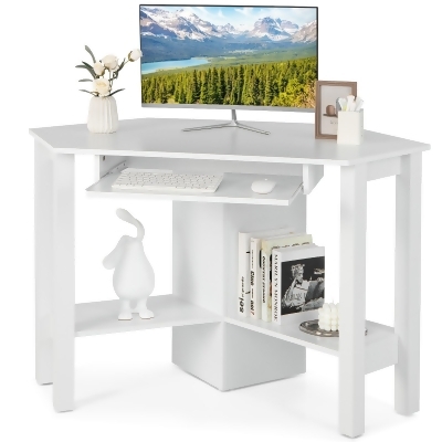 Costway Wooden Corner Desk With Drawer Computer PC Table Study Office Room White 