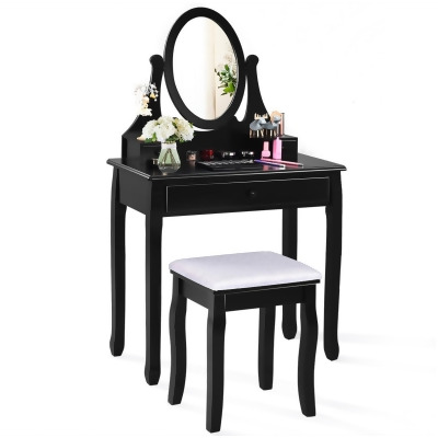 Costway Wooden Vanity Makeup Dressing Table Stool Set bathroom Black 