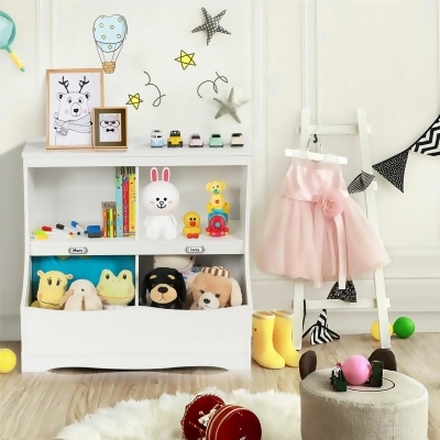 Costway Children's Multi-Functional Bookcase Toy Storage Bin Kids Floor Cabinet GreyWhite 