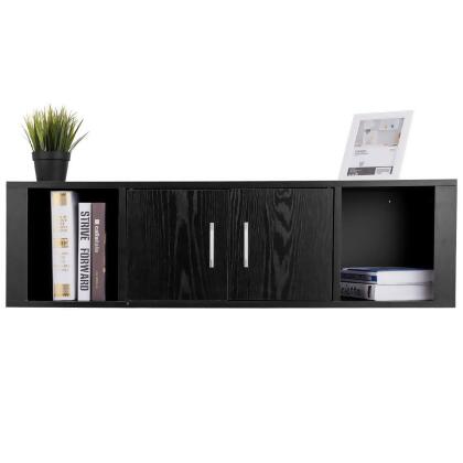 Costway Wall Mounted Floating Desk Hutch Wall Shelf Cabinet Storage Shelves 2 Door 