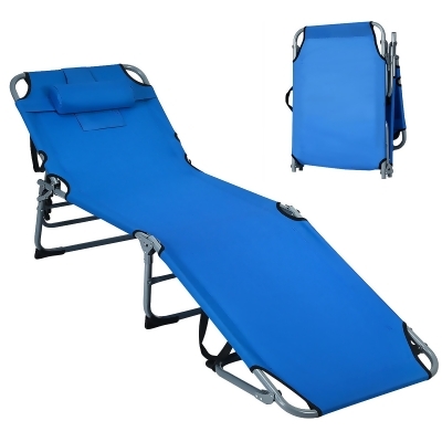 Costway Foldable Lounge Chair Adjustable Folding Recliner Beach Patio Blue\Beige 