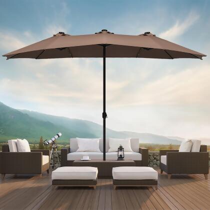 Costway 15Ft Patio Double-Sided Solar LED Market Umbrella Crank BeigeTanOrangeBurgundy 