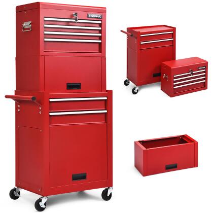 Costway 6-Drawer Rolling Tool Chest Storage Cabinet w/Riser Red\Black