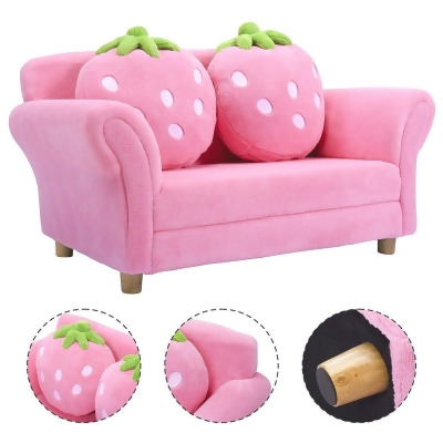 Costway Kids Sofa Strawberry Armrest Chair Lounge Couch w/2 Pillow Children Toddler Pink 
