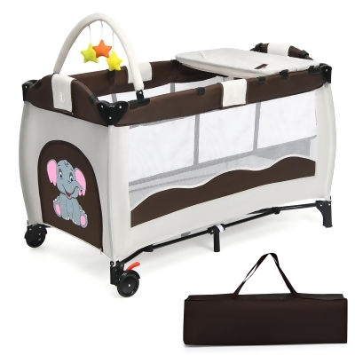 Coffee Baby Crib Playpen Playard Pack Travel Infant Bassinet Bed Foldable 