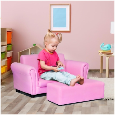 Costway Pink Kids Sofa Armrest Chair Couch Lounge Children Birthday Gift w/ Ottoman 