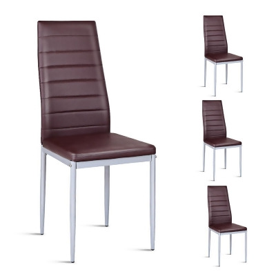 Costway Set of 4 PU Leather Dining Side Chairs Elegant Design Home Furniture Brown 