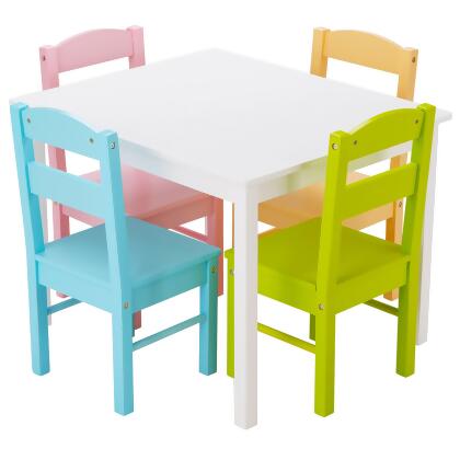 Costway 5 Piece Kids Wood Table Chair Set Activity Toddler Playroom Furniture Colorful