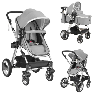 Costway Folding Aluminum Infant Baby Stroller Kids Carriage Pushchair W/ Diaper Bag Gray 