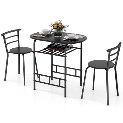 Costway 3 PCS Dining Set Table and 2 Chairs Home Kitchen Breakfast Bistro Pub Furniture Black 