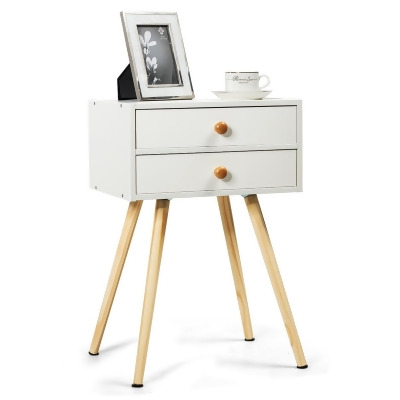 Costway Mid Century Modern 2 Drawers Nightstand In White Sofa Side Table End Table 