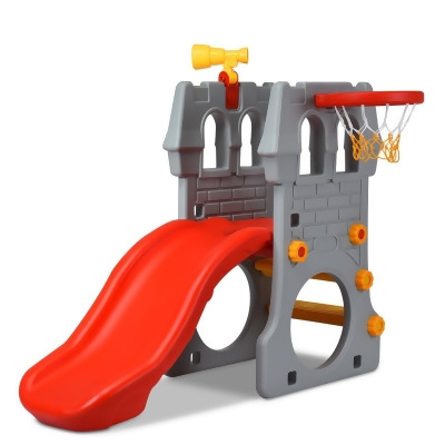 Children Castle Slide Play Slide with Basketball Hoop and Telescope Toy 
