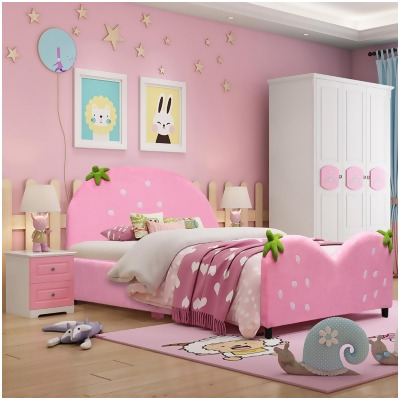 Costway Kids Children Upholstered Platform Toddler Bed Bedroom Furniture Berry Pattern 