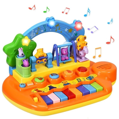Costway Kids Rainbow Piano Keyboard 8 Keys Music Toy Gift w/ Animal Playground LED Light 