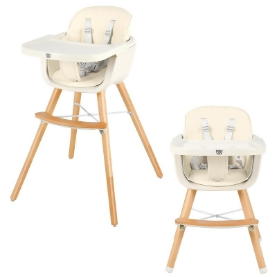 Babyjoy 3 in 1 Convertible Wooden High Chair Baby Toddler Highchair w/ Cushion GrayBeigeYellow 