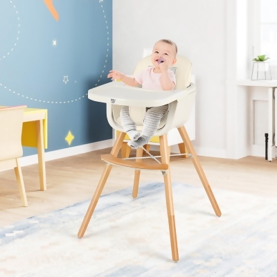 Babyjoy 3 in 1 Convertible Wooden High Chair Baby Toddler Highchair w/ Cushion GrayBeigeYellow Pink 
