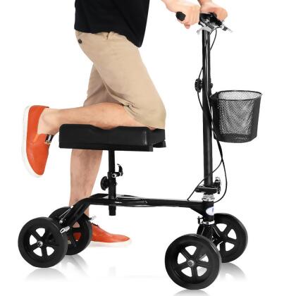 Costway Steerable Foldable Knee Walker Scooter Turning Brake Basket Drive Cart Black - This is our new steerable knee walker, which is perfect for anybody who hurt their foot, ankle, hip, lower leg or knee. The foldable design is convenient for storage when it is not in use. The contoured channel allows your leg to fit comfortably and...