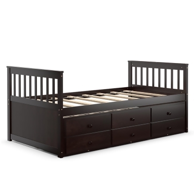 Costway Twin Captain's Bed Bunk Bed Alternative w/ Trundle & Drawers for Kids WalnutEspressoWhite 